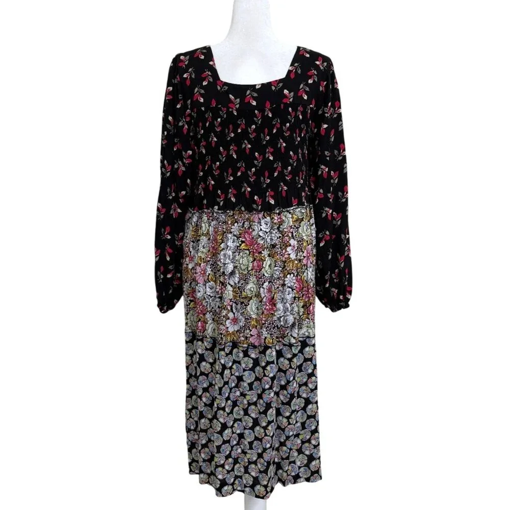 Vicky Tiel Floral Boho Dress Long Sleeve Hippie Peasant Prairie Womens Size 1X - Picture 3 of 8